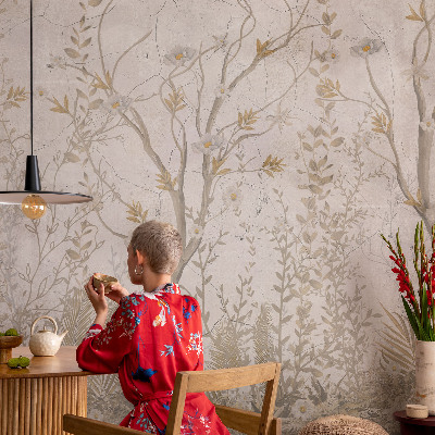 Modern fotobehang voor de woonkamer met een boshoekmotief
