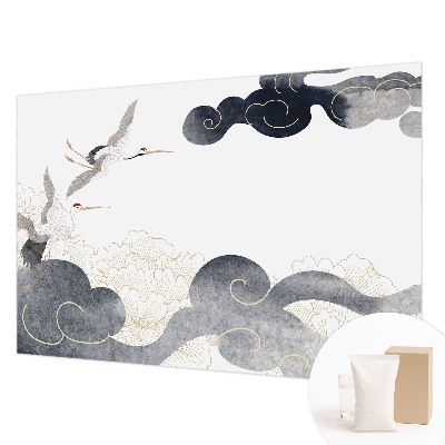 Luxe fotobehang met het motief van kraanvogels in vlucht