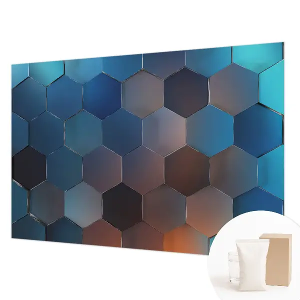 Vliesbehang fotobehang woonkamer in blauw met zeshoekpatroon