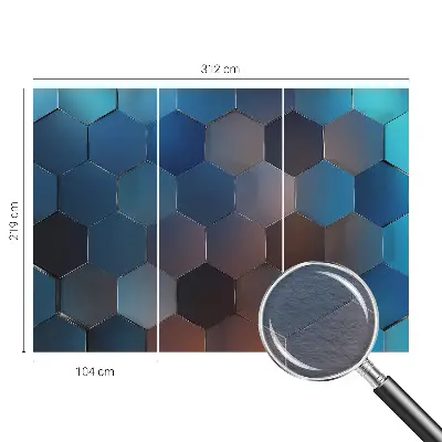 Vliesbehang fotobehang woonkamer in blauw met zeshoekpatroon