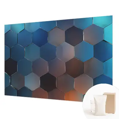Vliesbehang fotobehang woonkamer in blauw met zeshoekpatroon