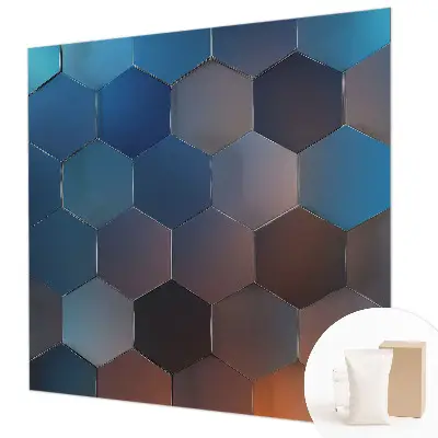 Vliesbehang fotobehang woonkamer in blauw met zeshoekpatroon