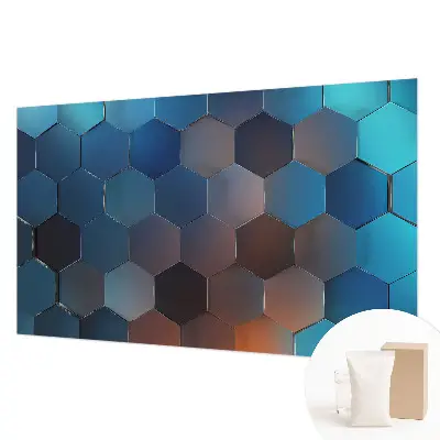 Vliesbehang fotobehang woonkamer in blauw met zeshoekpatroon