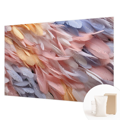 Muurbehang met pastelkleurige veren