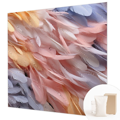 Muurbehang met pastelkleurige veren