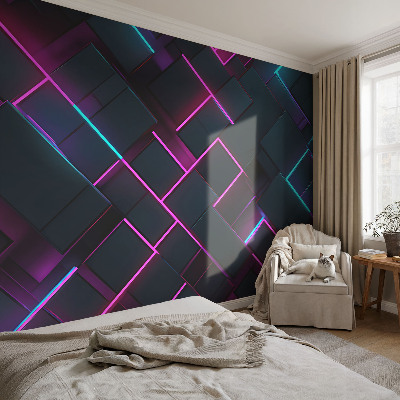 Behang met print met neon geometrisch patroon