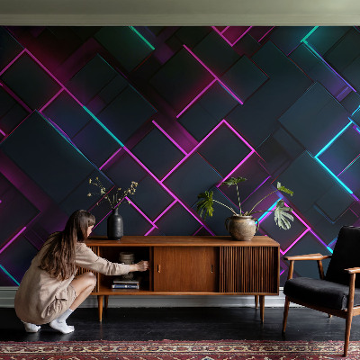 Behang met print met neon geometrisch patroon