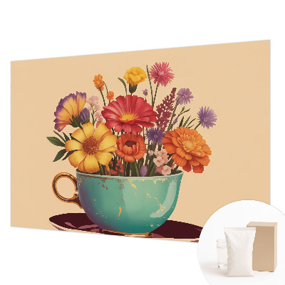 Fotobehang woonkamer met een kleurrijk boeket