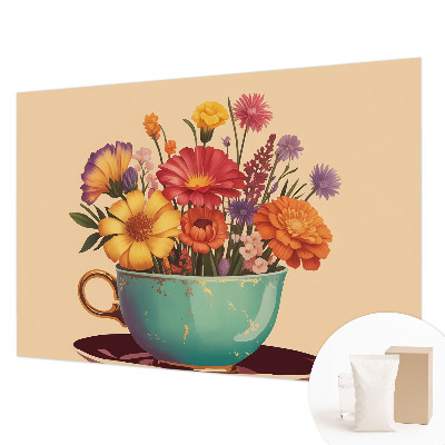 Fotobehang woonkamer met een kleurrijk boeket