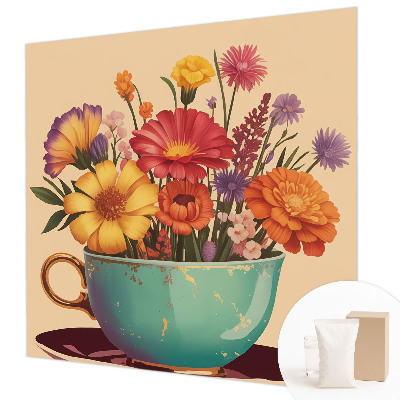 Fotobehang woonkamer met een kleurrijk boeket