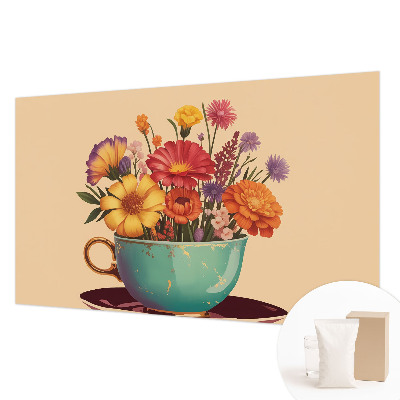 Fotobehang woonkamer met een kleurrijk boeket