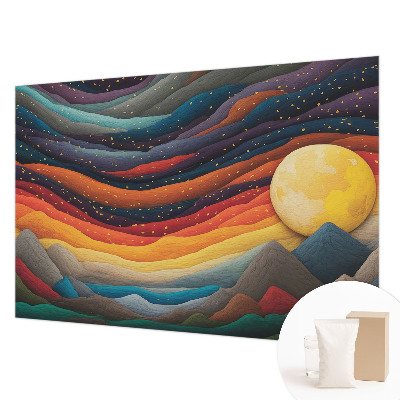 Fotobehang voor slaapkamer met kleurrijke bergen als decoratie