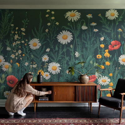 Sfeervol fotobehang met motief van wilde bloemen