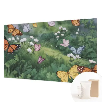 Vlies fotobehang op maat met een patroon van vlinders in een weide