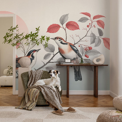 Vliesbehang fotobehang woonkamer met een afbeelding van zittende vogels