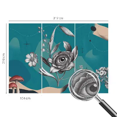 Naadloos fotobehang met een bloemmotief met een opvallend bloem-oog