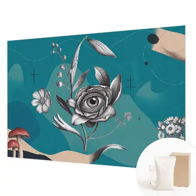 Naadloos fotobehang met een bloemmotief met een opvallend bloem-oog