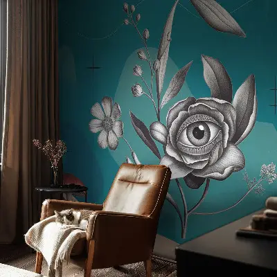 Naadloos fotobehang met een bloemmotief met een opvallend bloem-oog