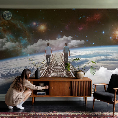 Fotobehang voor slaapkamer met een ruimtereis-motief