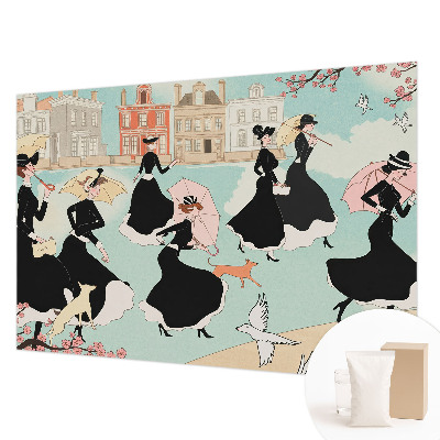 Fotobehang voor de woonkamer met een motief van vrouwen die wandelen