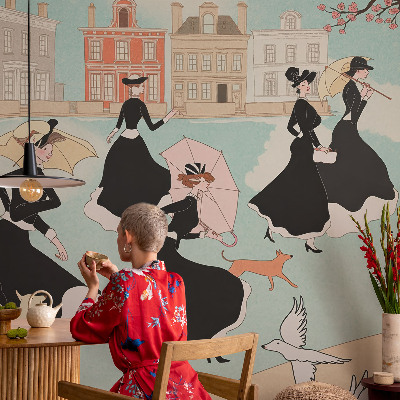 Fotobehang voor de woonkamer met een motief van vrouwen die wandelen
