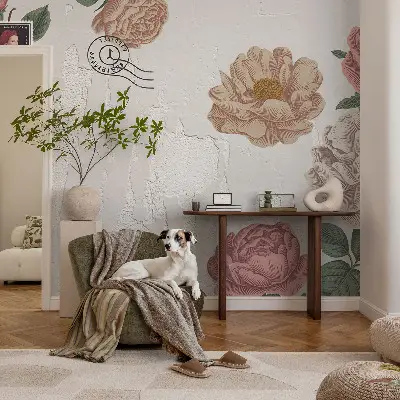Uniek fotobehang met een vintage bloemenmotief