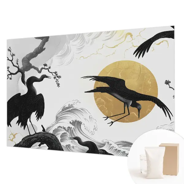Vlies fotobehang met zwarte kraanvogels
