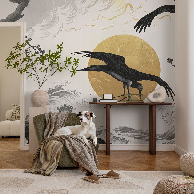 Vlies fotobehang Zwarte kraanvogels