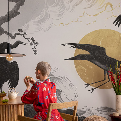 Vlies fotobehang Zwarte kraanvogels