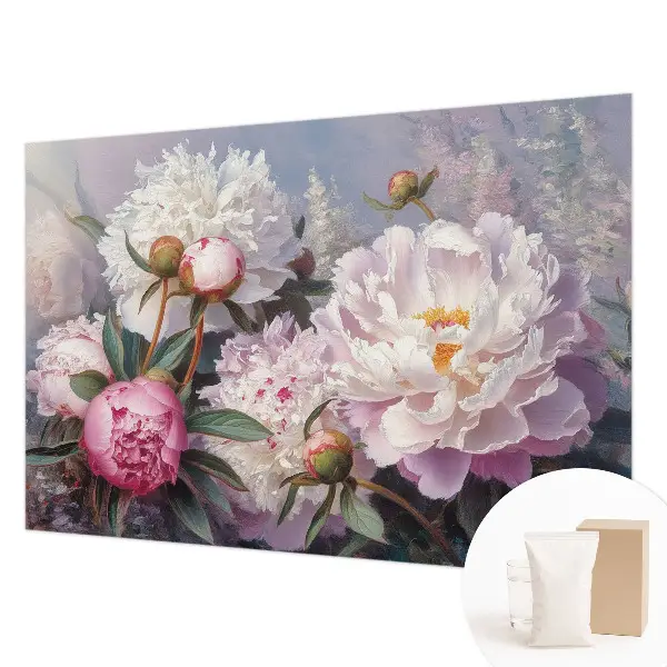Fotobehang voor de woonkamer met een pioenrozenboeket als motief