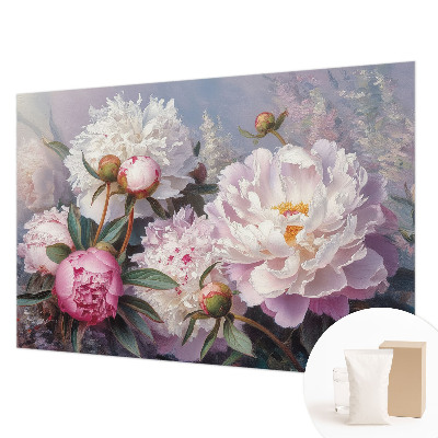 Fotobehang voor de woonkamer met een pioenrozenboeket als motief