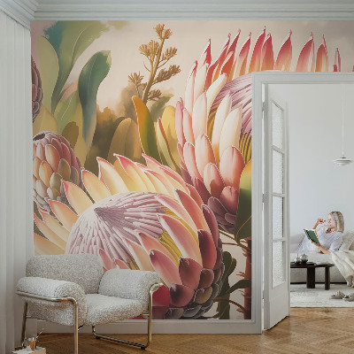 Fotobehang naadloos met patroon van protea-bloemen