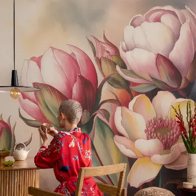Naadloos fotobehang met een boeket bloemen als ontwerp