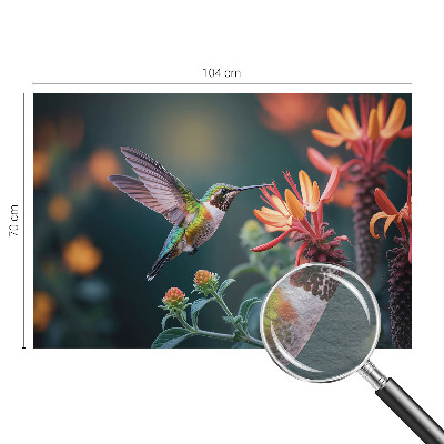 Fotobehang voor slaapkamer met een motief van kolibries en bloemen