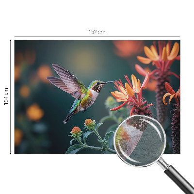 Fotobehang voor slaapkamer met een motief van kolibries en bloemen