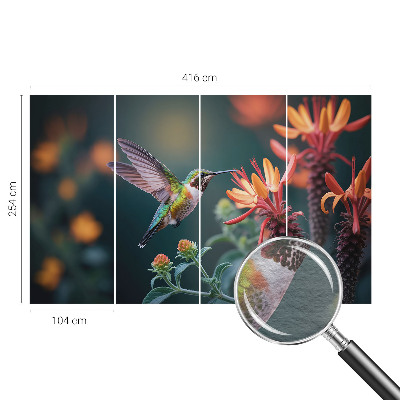 Fotobehang voor slaapkamer met een motief van kolibries en bloemen