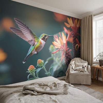 Fotobehang voor slaapkamer Kolibriebloemen