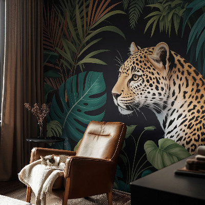Fotobehang voor de woonkamer met een exotisch luipaardmotief