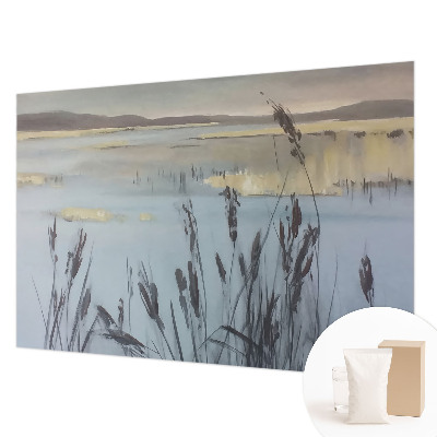 Fotobehang woonkamer met een rustig meer als motief