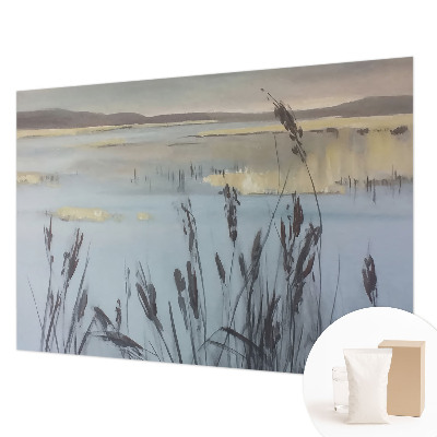 Fotobehang woonkamer met een rustig meer als motief