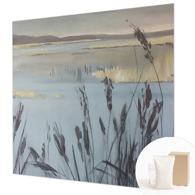 Fotobehang woonkamer met een rustig meer als motief
