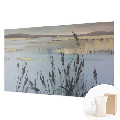 Fotobehang woonkamer met een rustig meer als motief