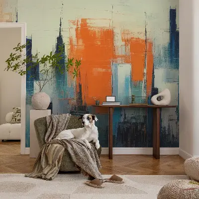 Fotobehang voor de slaapkamer met een abstracte stadsprint