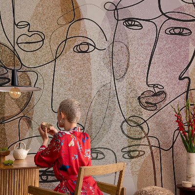 Behang met print met lineaire vlakken als dessin
