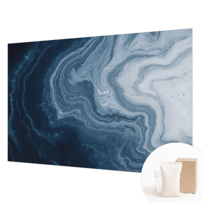 Muurbehang met blauw golvend patroon