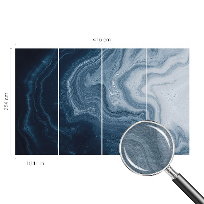 Muurbehang met blauw golvend patroon