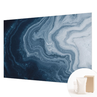 Muurbehang met blauw golvend patroon