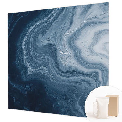 Muurbehang met blauw golvend patroon