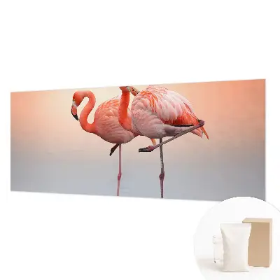 Fotobehang voor de woonkamer met een subtiel dessin van delicate flamingo's