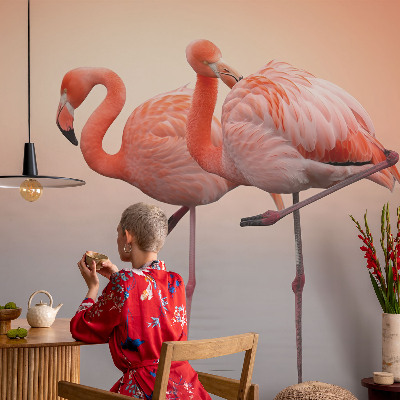 Fotobehang voor de woonkamer Delicate flamingo's
